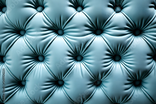 Baby blue quilted velvet cushion background, couch texture fabric closeup with buttons, seamless pattern 