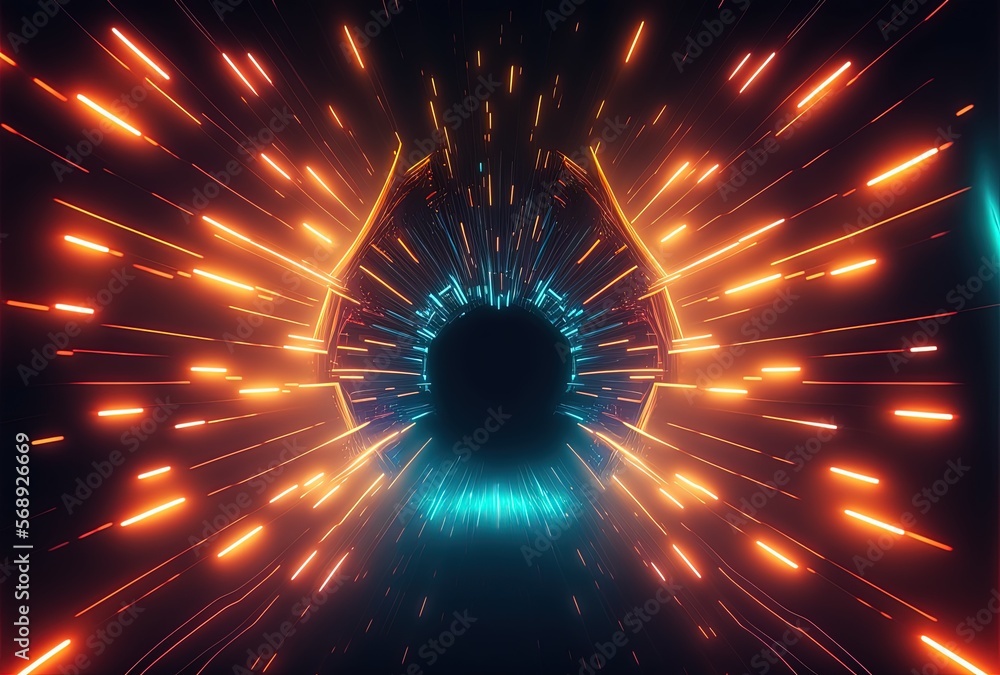 Obraz premium Futuristic Corridor Tech Background with Neon Light