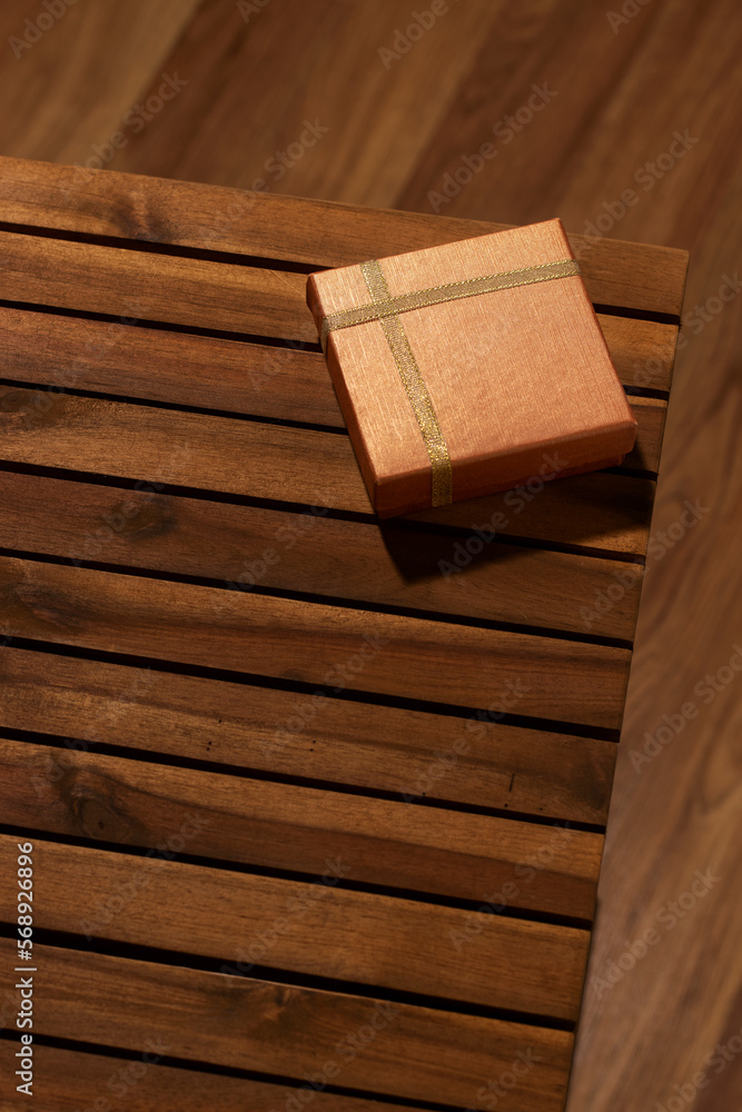 Small gift box on the table. Top view. Small gift box on the table. Top view.