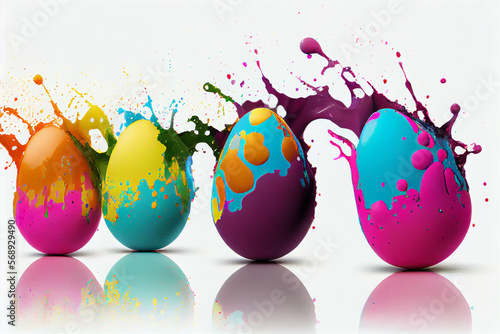 Wallpaper Mural Osterei mit explodierender Farbe und Farbspritzer auf weißen Hintergrund mit Platzhalter - Generative Ai Torontodigital.ca