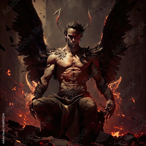illustration on the fall of Lucifer, Satan devil, generative AI