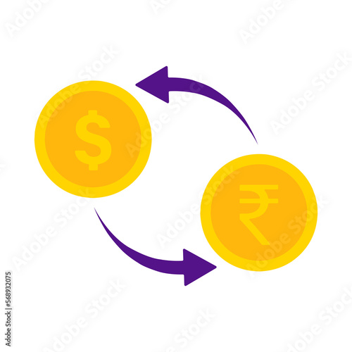 Dollar to indian rupee exchange currency vector icon in flat style design isolated on white background. Vector illustration.