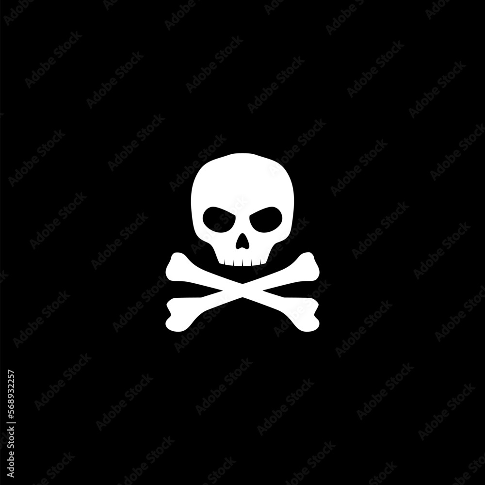 Death skull head, bones danger symbol. Horror, toxic icon isolated on black background. Death skull head, bones danger symbol. Horror, toxic icon isolated on black background.