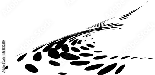 Halftone dotted swirl with oval polka dots of various sizes forming a deformed funnel.  Space for copy text. Vector.