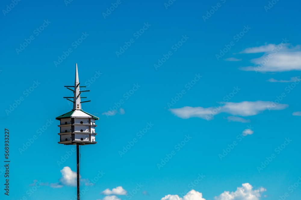 beautiful  bird house with a blue sky,