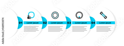 Set line Bicycle suspension, wheel, tire and lock icon. Vector