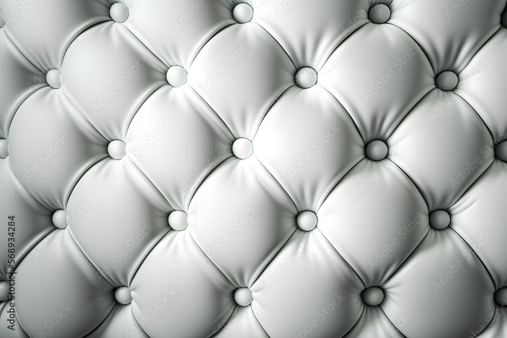 Naklejka premium White leather quilted cushion background, couch texture closeup studded with buttons, seamless pattern for design, wallpaper