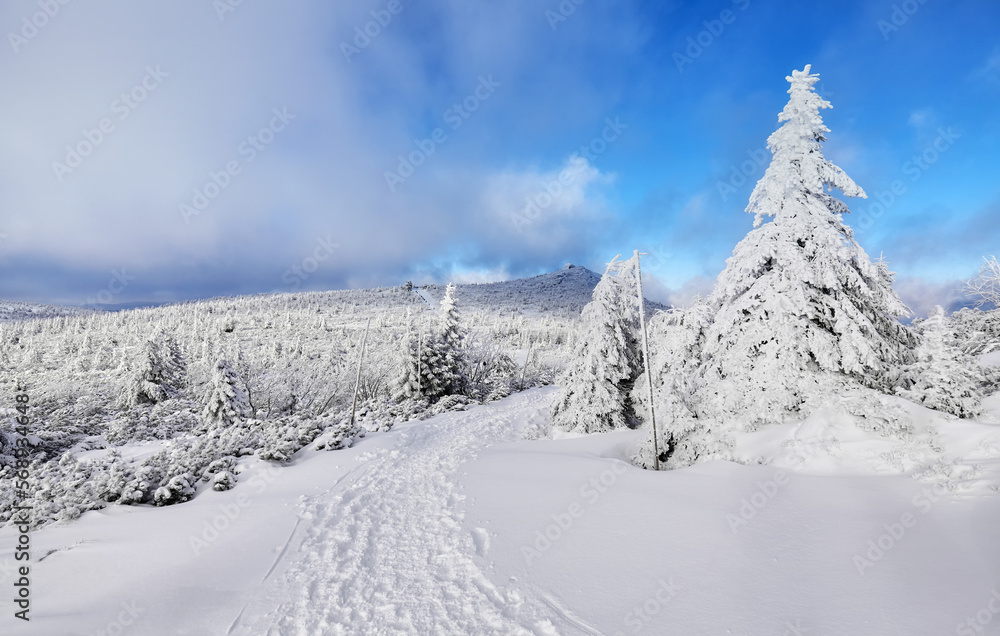 Beautiful mountain winter landscape, Karkonosze Mountains, Poland.