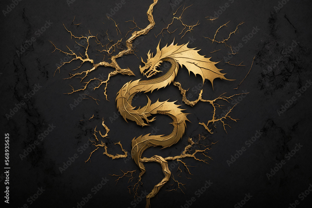 Minimalist Kintsugi Dragon Background Texture - Kintsugi Animals