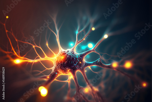 Diseño de la actividad neuronal en el cerebro. Estimulación neuronal y optogenética. La actividad de las neuronas recorre la corteza cerebral. Enfermedad de Alzheimer.Ai generada. photo