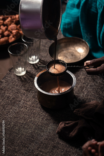 Stilllife with tea and pakora photo