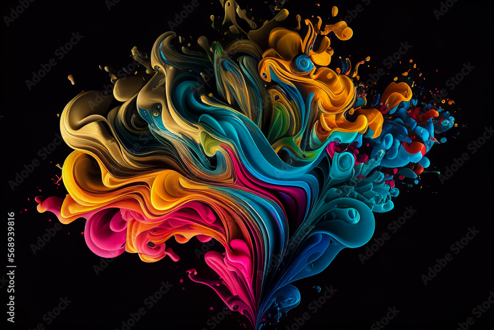 Abstract colorful AI generated paint swirl on black background Abstract colorful AI generated paint swirl on black background