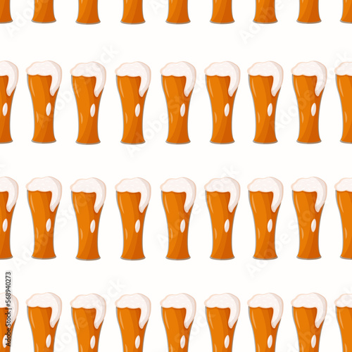 Seamless pattern with glasses of beer. Flat style vector