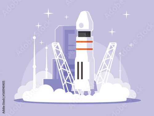 Space rocket launch. Concept for business startup or software. Vector illustration