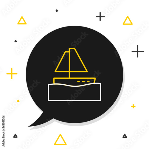 Line Yacht sailboat or sailing ship icon isolated on white background. Sail boat marine cruise travel. Colorful outline concept. Vector