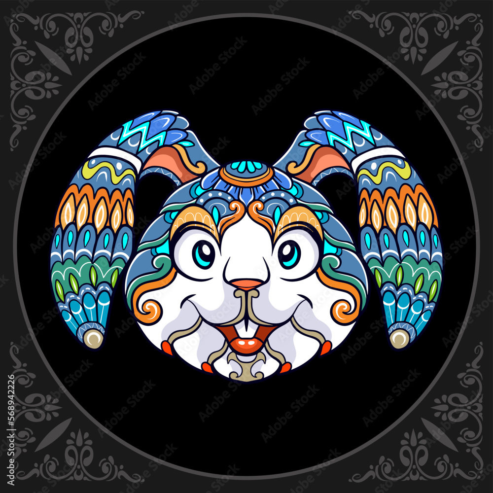 Fototapeta premium Colorful easter rabbit head mandala arts isolated on black background
