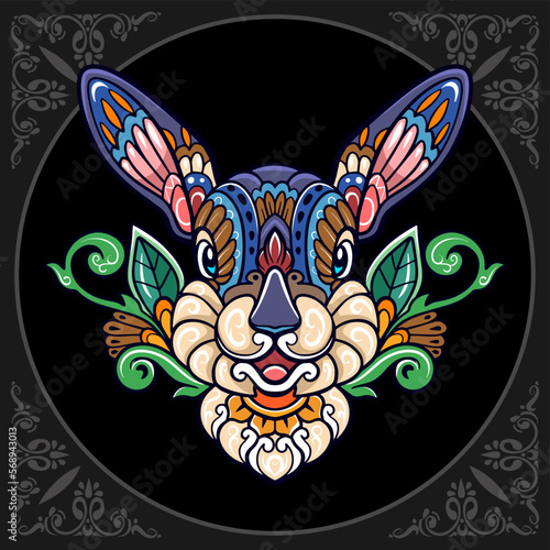 Colorful easter rabbit head mandala arts isolated on black background