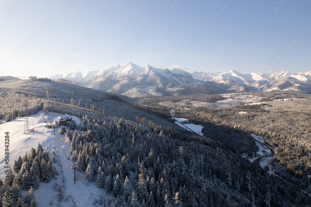 Aerial view of Tatra mountains in Poland during winter Aerial view of Tatra mountains in Poland during winter