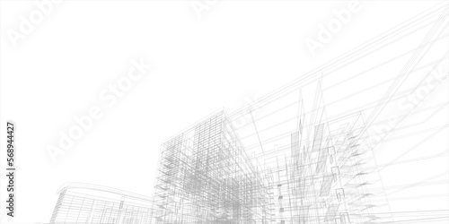 Abstract 3D building wireframe structure. Architecture background.