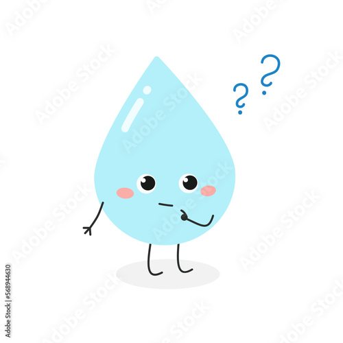 Cute confused cartoon waterdrop with question marks