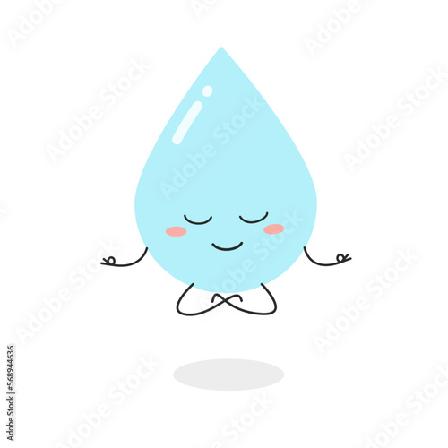 Cute cartoon water drop meditating vector illustration