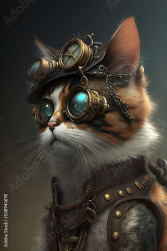 steampunk style cat with glasses generated by AI