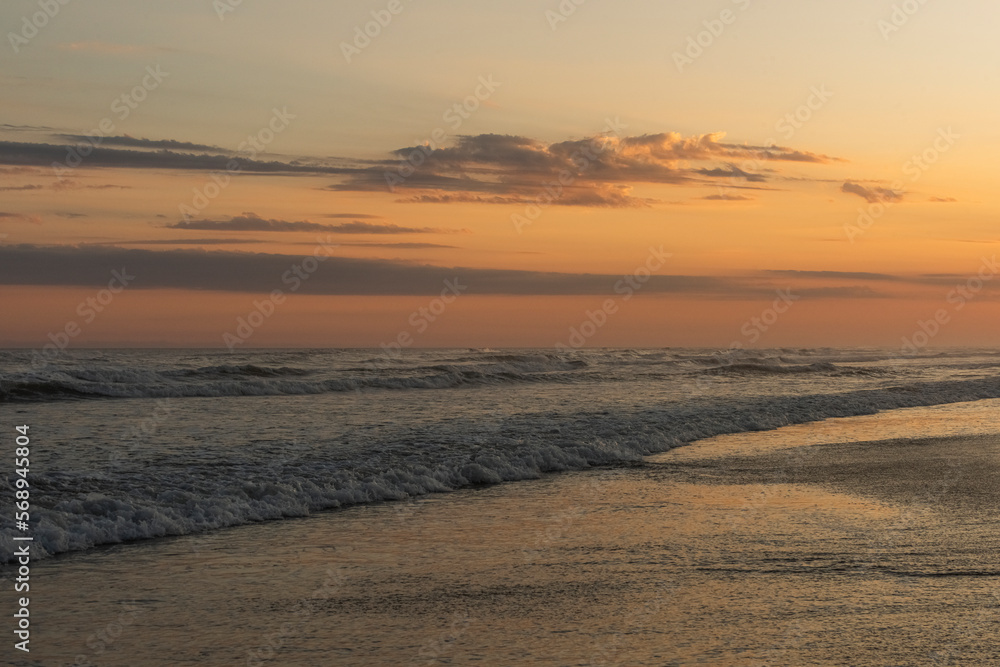 Orange and golden sunset sky calmness tranquil relaxing sunlight summer mood. , Jaguaruna Beach, Santa Catarina , Brazil