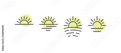 Sunset icon set. Horisont and sun vector desing.