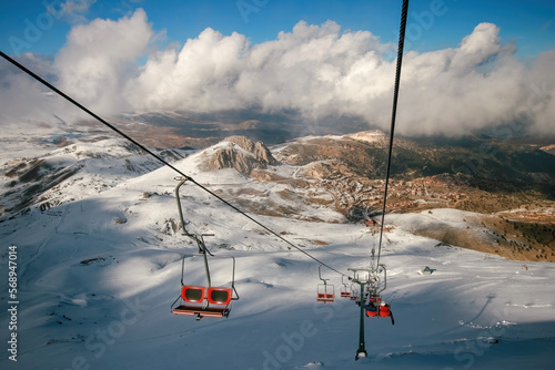 ski chairlift and cloudy photo