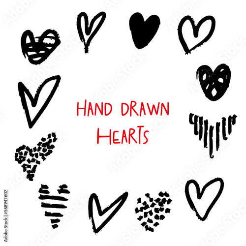 Collection of hand drawn heart doodle	
