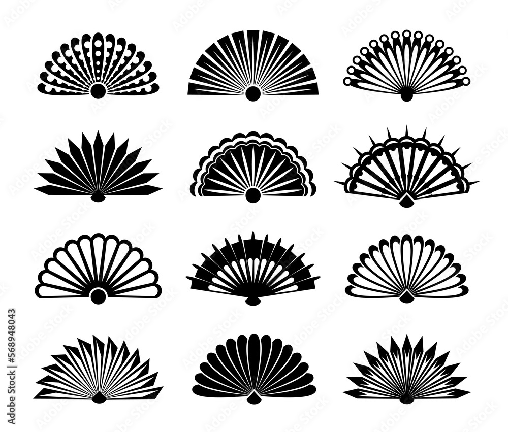 Asian fan collection. Vector oriental design elements.