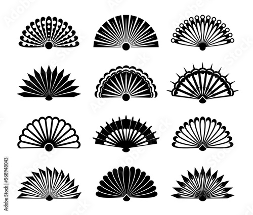 Asian fan collection. Vector oriental design elements.