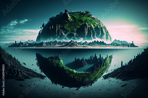 Generative AI painting of Island with underwater view. Beauty in nature and travel concept