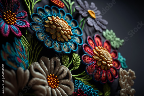 Embroidery floral abstract fantasy design luxury fabric art background,genertive ai. © Nokhoog