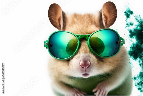 Funny rat wearing green sunglasses. Generative AI.