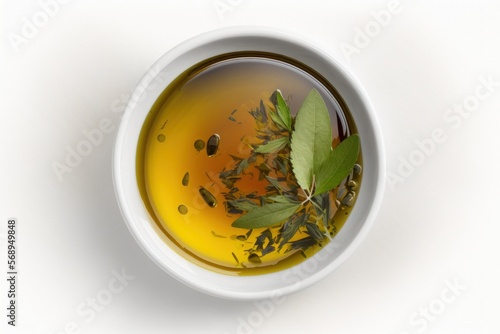 bowl of hot oil, top view, isolated on white background. Generative AI