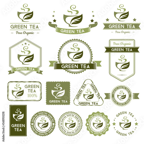 Tea labels set. Green tea badges collection.