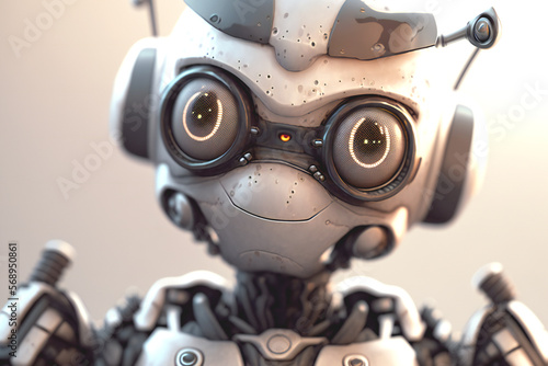 Close-up portrait of a stylish cute robot smiling with crossed arms and glasses © Nilima