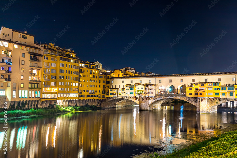 Vecchio Bridge in Florence at night, Italy