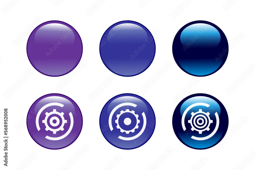 Abstract Color Circle Buttons and Gear Symbols. Elements for Design. Abstract Color Circle Buttons and Gear Symbols. Elements for Design.