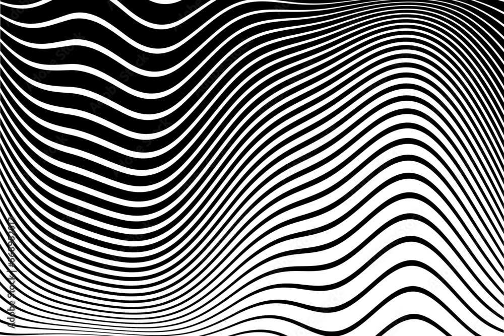 Abstract Black and White Wavy Lines Pattern. 3D Illusion Effect.