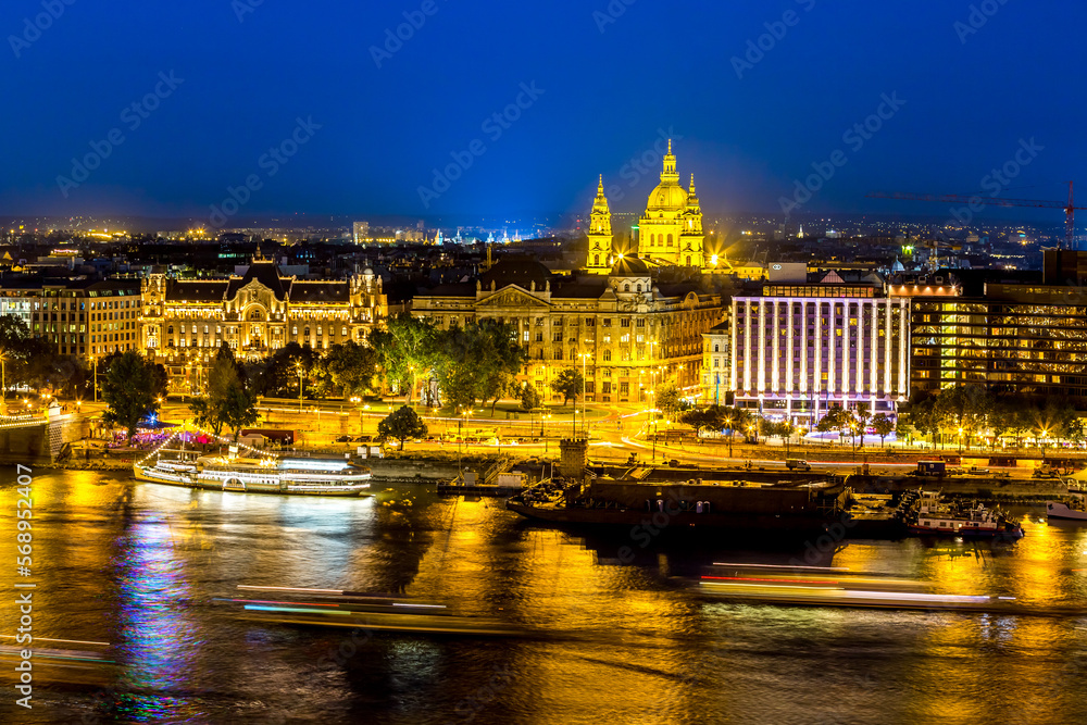 Panorama of Budapest from above at night, Hungary