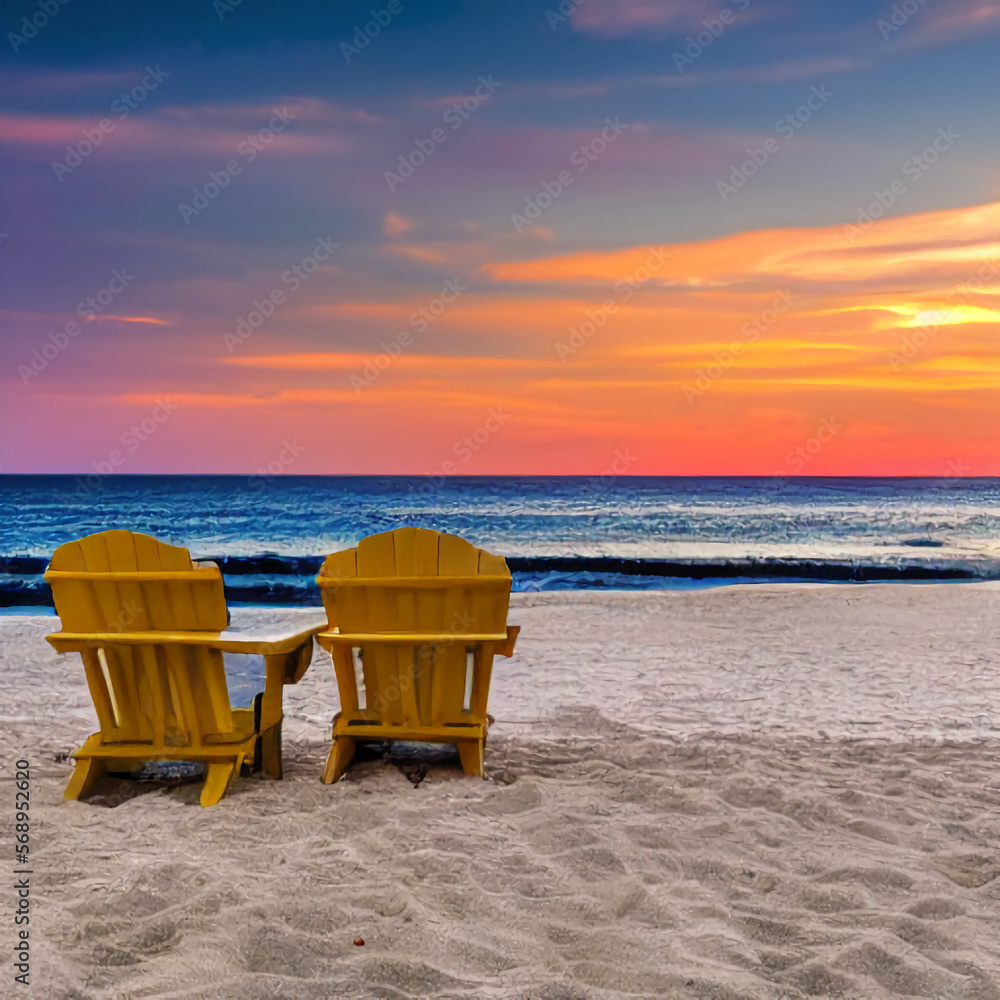 Fototapeta premium Generative AI sunset on the beach