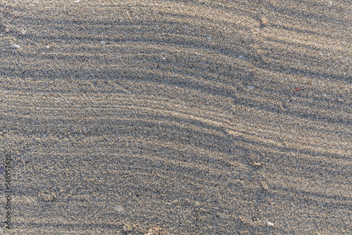Beautiful horizontal texture of yellow sand with waves and shells is in the photo © Tatiana Kuklina