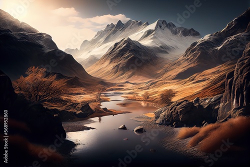 Majestic mountains and valleys. Generated AI. © AI Indigo