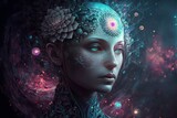 Portrait of Science Fiction Woman from other Galaxy. On her planet everybody has found enlightenment. The Light Mandala Energy Radiating Love, Peace and Wisdom to all that cross her path - AI artwork