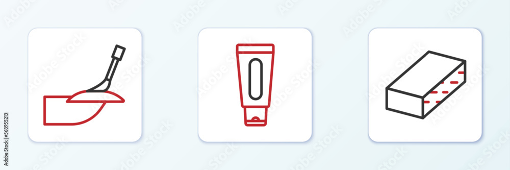 Set line Nail file, Manicure and Tube of hand cream icon. Vector Set line Nail file, Manicure and Tube of hand cream icon. Vector