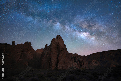 Night landscape and scenic desert rocks
