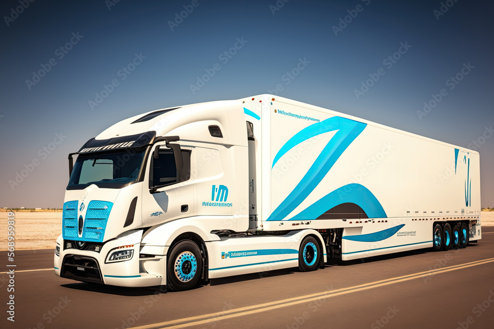 Sleek and efficient logistic truck powered by hydrogen technology, generative ai