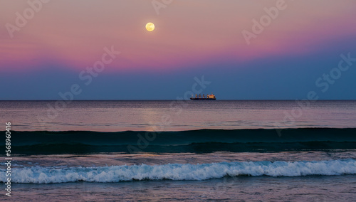 Sri Lanka morze, zachód, ocean, statek, księżyc